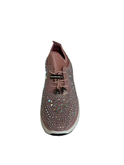 Golden Road Sneakers Girls Sparkly Rhinestone Sneakers – Bling Casual Shoes for Little Girls, Mesh Trainers with Crystals
