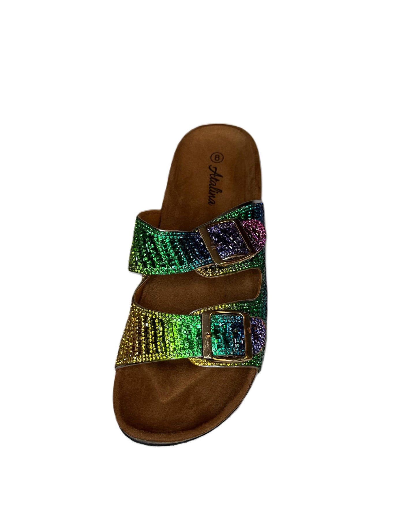 Atalina Double Buckle Sandals - Sparkly Rhinestone Slide Sandals for Women | Glam Summer Slip On Sandals | Glitter Buckle Sandals