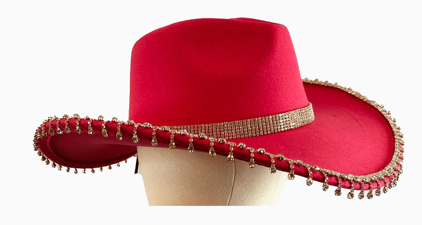 Bold Fuchsia Rhinestone-Trimmed Cowboy Hat
