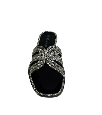 Dazzle Summer Sandals Rhinestone Slide Sandals for Women – Sparkly Glam Flats, Bling Slip-On Summer Shoes, Crystal Embellished Sandals