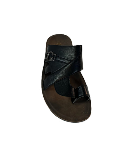 Mens Leather Strap Sandal Gold Buckle Real Leather