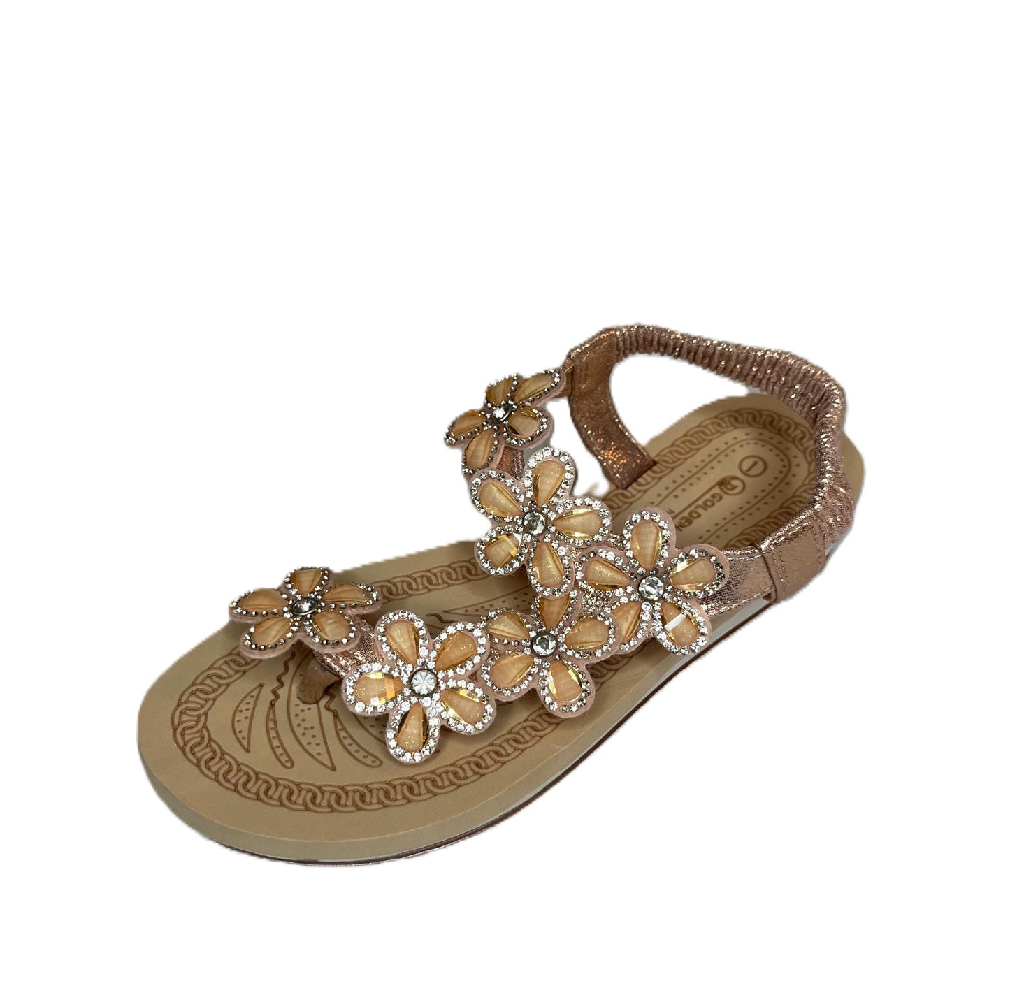 Girls Rhinestone Flower Sandals – Sparkly Summer Shoes for Kids | Toddler & Little Girl Flat Sandals with Elastic Strap