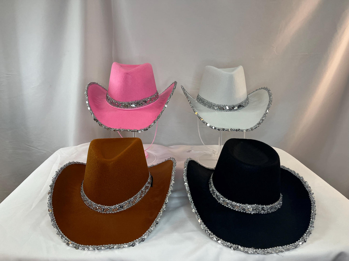 Western Style Rodeo Cowboy Hat with Silver Sequin Trim