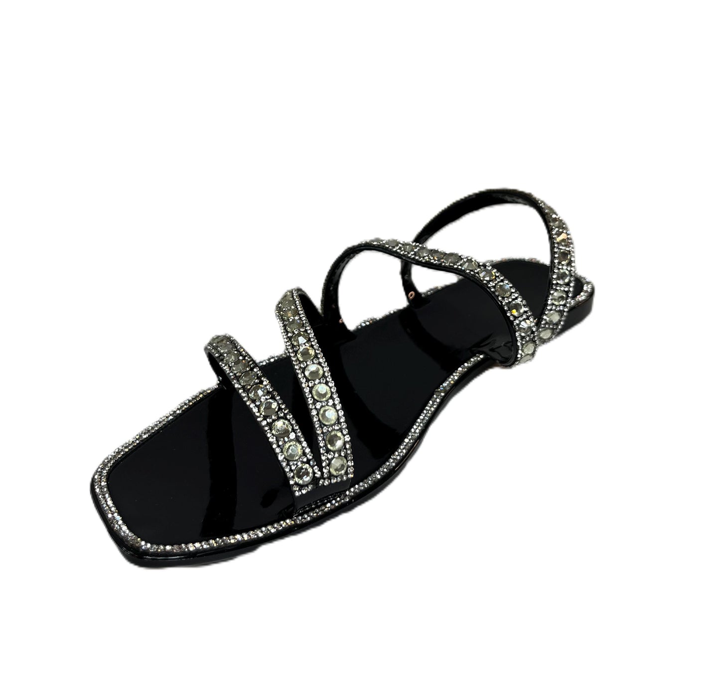 Dazzle Summer Sandals Rhinestone Slide Sandals for Women – Sparkly Glam Flats, Bling Slip-On Summer Shoes, Crystal Embellished Sandals