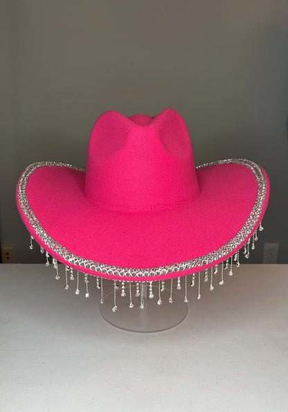 Red and Pink Rhinestone Cowgirl Hat with Fringe – Sparkly Western Cowboy Hat for Women – Rodeo, Bachelorette, Concert Glam Hat