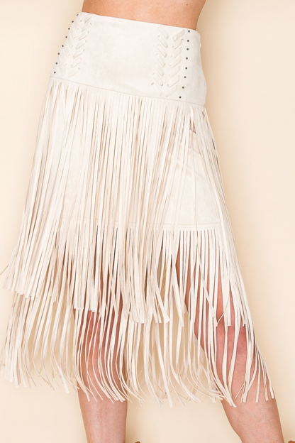Fringe Midi Skirt – Western Boho Suede Look