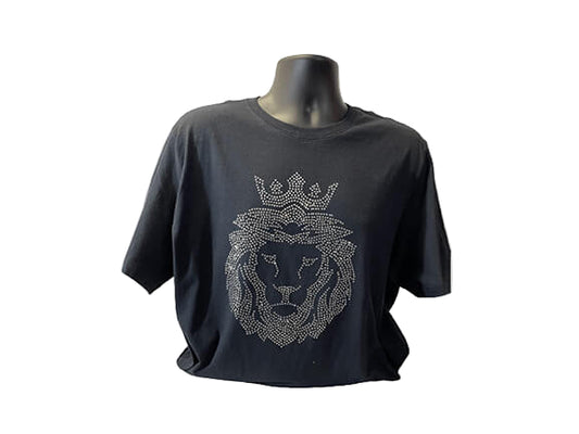 Gildan King Lion T-Shirt with Silver Rhinestones