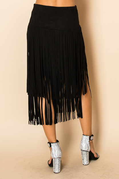 Fringe Midi Skirt – Western Boho Suede Look