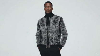 Men’s Black Rhinestone Bomber Jacket – Luxury Geometric Sparkle – Party / Stage / Designer Statement Wear