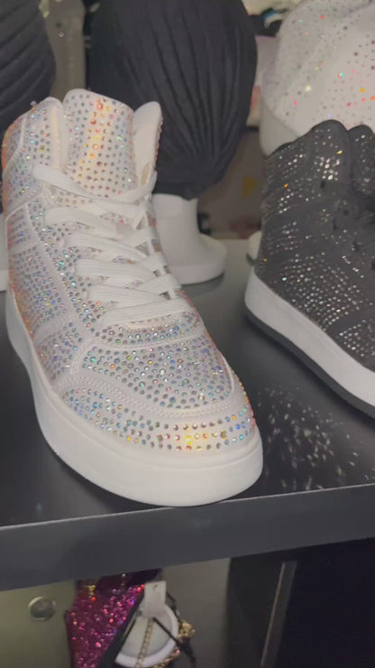 Liliana Rhinestone High Top Sneakers – Sparkly Bling Shoes for Women & Men | Colorful Statement Shoes | Crystal Studded Sneakers