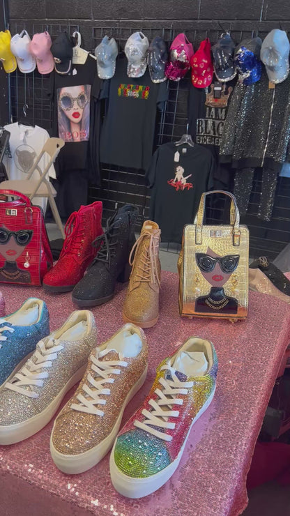 Cozzy Rhinestone Sneakers - Rhinestone Glitter Sneakers | Sparkly Lace-Up Shoes